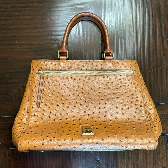 Dooney & Bourke Handbags - Dooney & Bourke Zippered Ostrich Satchel Tan